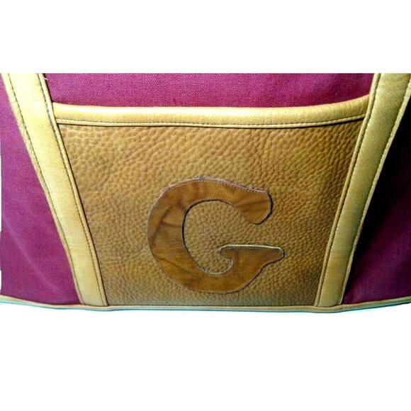 Lesley Sara Custom Made Cotton & Leather Tote Large Carry All Burgundy & Brown - Picture 5 of 8